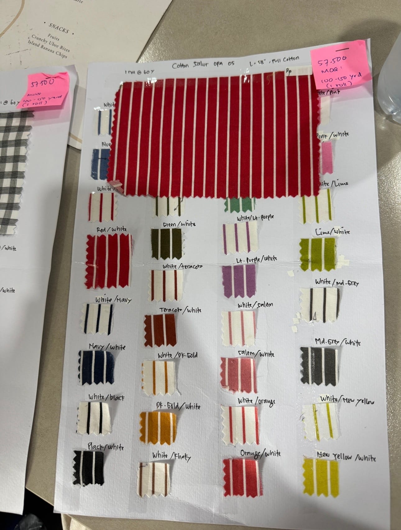 Sove behind-the-scenes fabric stripe swatches and color notes